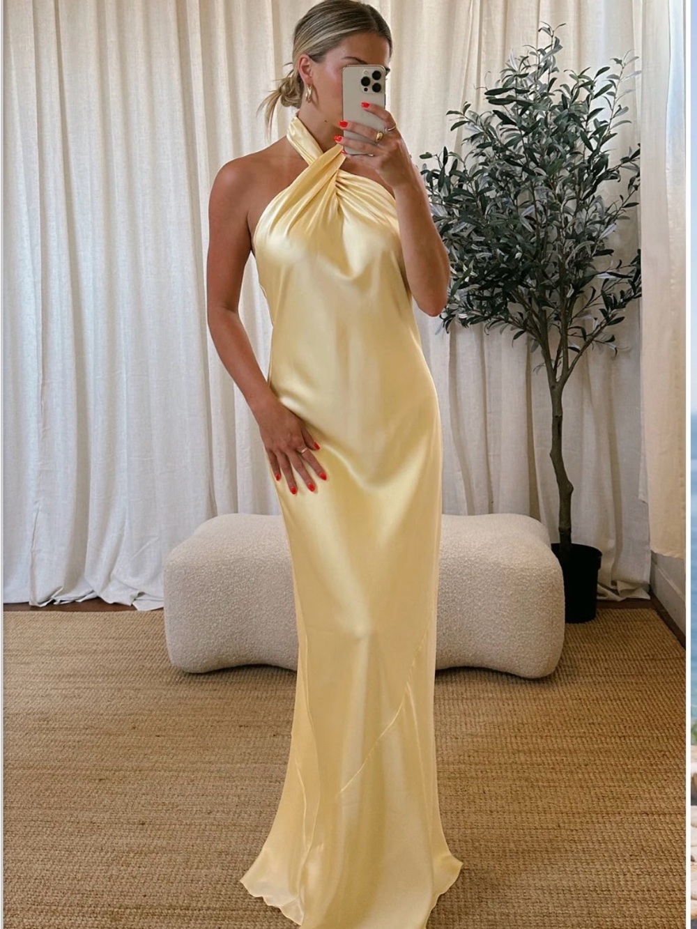 Show Me Your MuMu Satin Halter Maxi Dress in Pale Yellow